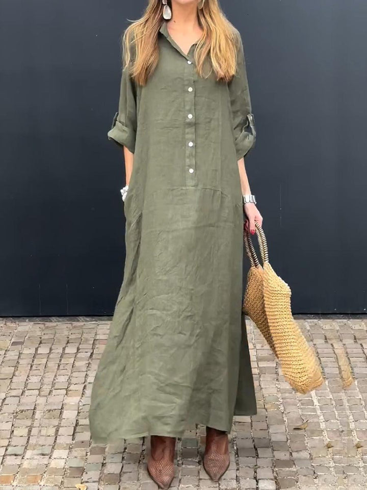 ELOISE - V-Neck Linen Pocket Dress
